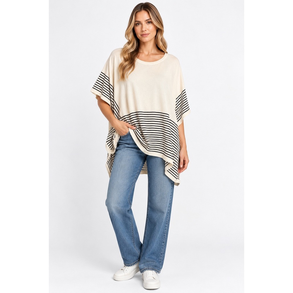 NWT Vineyard Vines Striped Sweater Poncho Womens M/L Marshmallow White